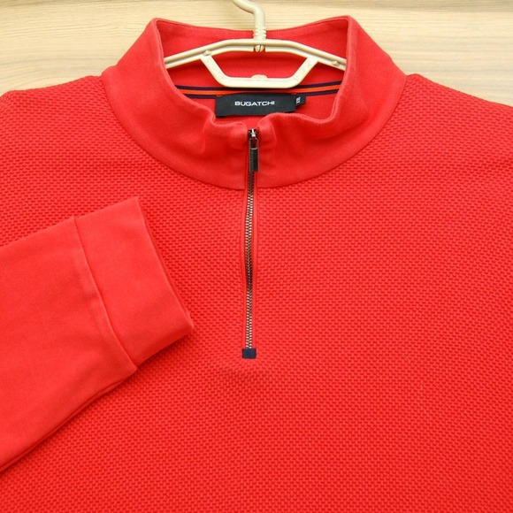 Bugatchi Pullover Sweater Mens 2XL Red Quarter Zip Textured Cotton Casual MF2500 - Picture 1 of 14